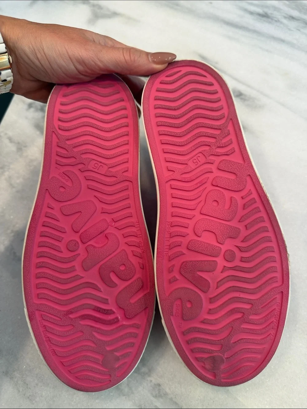 Native Slip-On Sneakers in Bright Pink with White Toe Caps